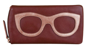 ILI Leather Eyeglass/Sunglass Case -Merlot/Metallic Rose