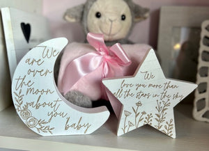 Wooden "Over the Moon" Tabletop Baby Gift