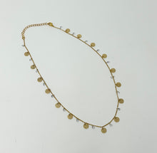Load image into Gallery viewer, Gold Necklace with Hammered Discs &amp; Crystal Charms