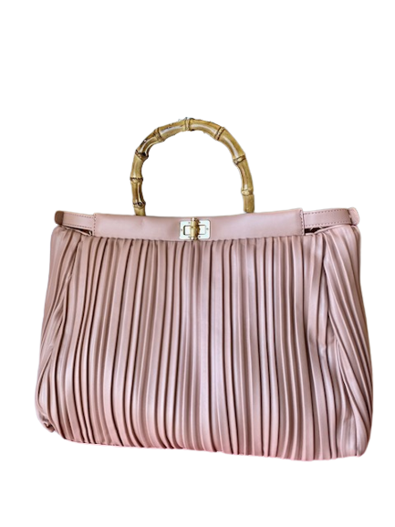 Sondra Roberts Pleated Blush Tote with Bamboo Handle