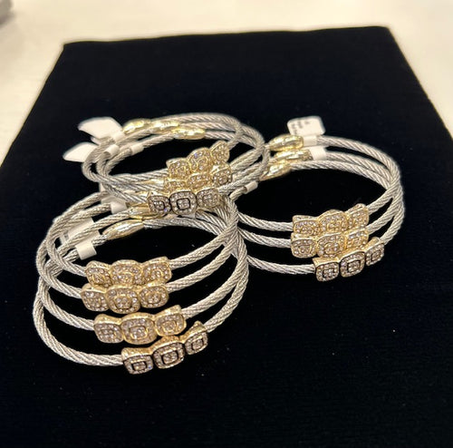 Cable Style Bangle with Triple Halo Pave Set Design