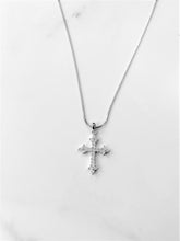 Load image into Gallery viewer, Silver Finish CZ Cross Necklace