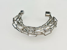 Load image into Gallery viewer, Paper Clip Link Bracelet with Freshwater Pearl Accents (Silver Finish)