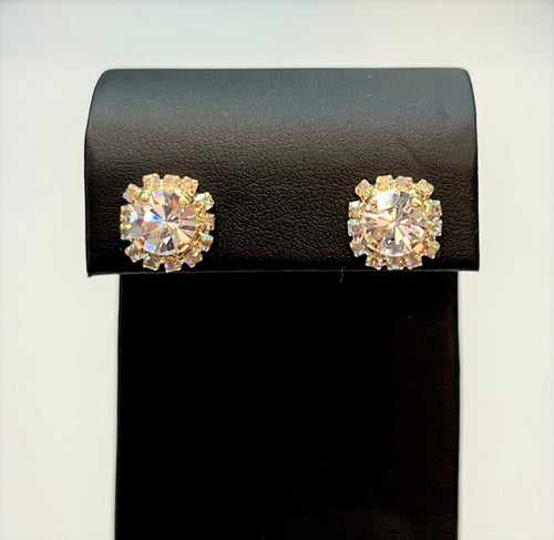 B-JWLD Collection Crystal Stud Earrings with Halo Accent (gold setting)