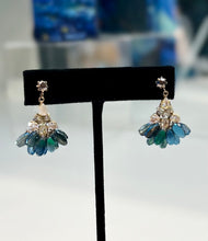 Load image into Gallery viewer, Paris Love Aqua Blue Gemstone Fan Earrings