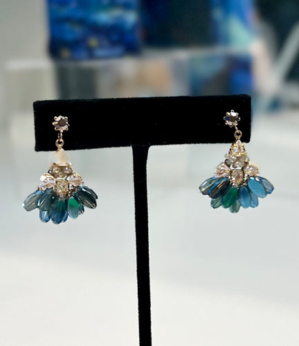 Paris Love Aqua Blue Gemstone Fan Earrings