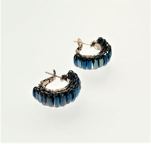 Emerald Cut Sapphire Blue Gemstone Hoop Earrings