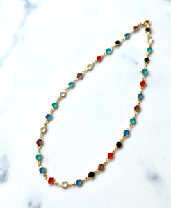 B-JWLD Mutli-color Gemstone Necklace (avail in gold and silver finish)