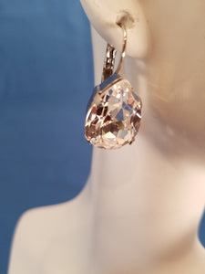 B-JWLD Silver Faceted Clear Pear Shaped Crystal Earrings