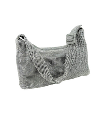 Load image into Gallery viewer, Silver Rhinestone Mesh Evening Bag