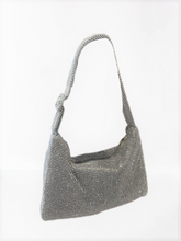 Load image into Gallery viewer, Silver Rhinestone Mesh Evening Bag