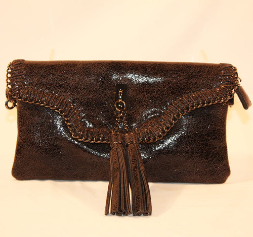 Sondra Roberts Metallic Black Tassel Crossbody
