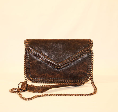 Sondra Roberts Chain Brown Nappa Envelope Crossbody