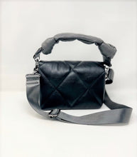 Load image into Gallery viewer, Black Quilted Handbag with Knotted Shoulder/Arm Handle or Crossbody Guitar Strap