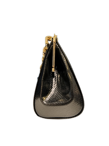 Sondra Roberts Black Leather Evening Bag with Gold Link Chain