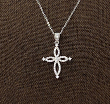Load image into Gallery viewer, Style by Sophie Swirl Cross Necklace in White Gold Finish
