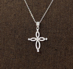 Style by Sophie Swirl Cross Necklace in White Gold Finish