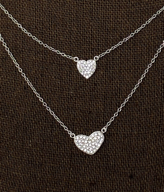 Style by Sophie Double Heart Layered Necklace - Silver Tone