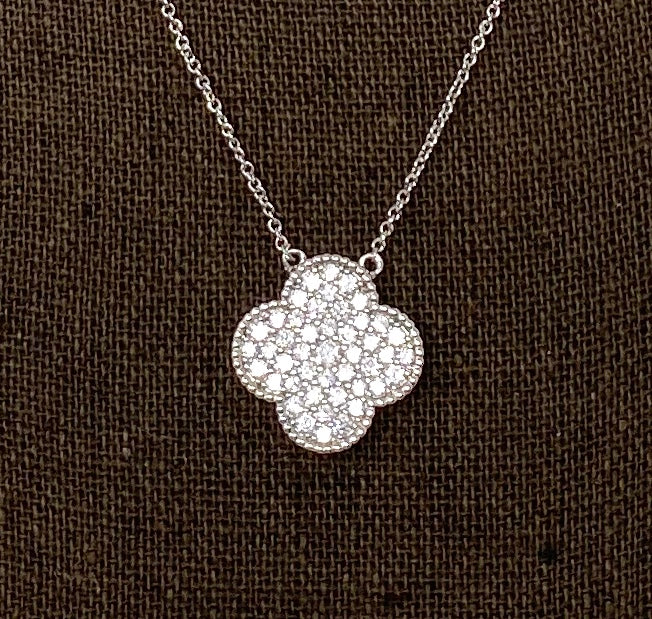 Style by Sophie Large Clover Necklace in White Gold Finish