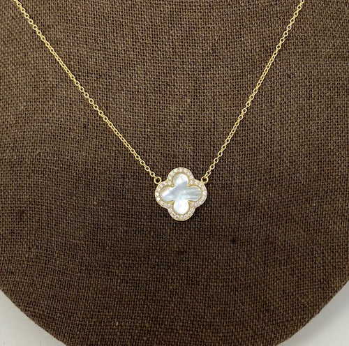 Mother of Pearl Quatrefoil Clover Necklace in Yellow Gold Finish