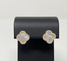 Load image into Gallery viewer, Clover/Quatrefoil Mother of Pearl Clover Earrings in Yellow Gold Finish