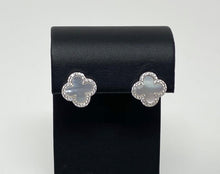 Load image into Gallery viewer, Clover/Quatrefoil Earrings in White Gold Finish