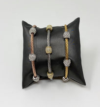 Load image into Gallery viewer, Twisted Cable Bracelet w/Triple CZ Barrel Beads - Yellow Gold Tone