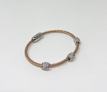 Load image into Gallery viewer, Twisted Cable Bracelet w/Triple Barrel CZ Beads - Rose Gold Tone