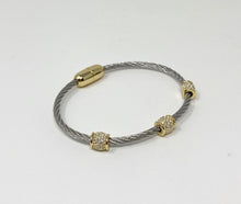 Load image into Gallery viewer, Twisted Cable Bracelet w/Triple CZ Barrel Beads - White Gold Tone