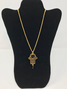 B-JWLD Gold Hamsa Amulet With Black Accent Necklace