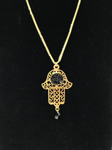 B-JWLD Gold Hamsa Amulet With Black Accent Necklace