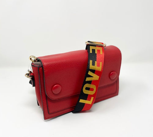 Sondra Roberts Crossbody Purse with Guitar Strap - Red LOVE