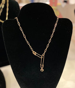 Safety Pin Link Necklace - Gold