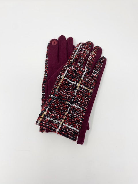 Cranberry Red Bouclé Touchscreen Gloves