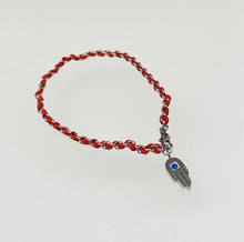Load image into Gallery viewer, Red Cord &amp; Links Hamsa Bracelet - Silver Tone