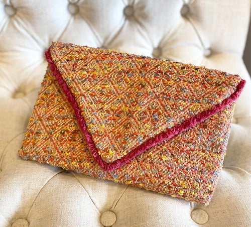 Sondra Roberts Pink Boucle Clutch