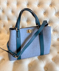 Sondra Roberts Satchel in Stone Blue & Teal Trim