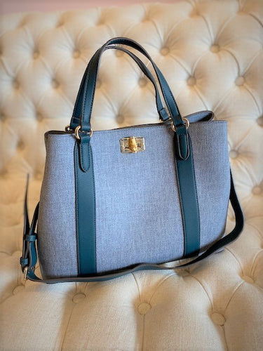 Sondra Roberts Satchel in Stone Blue & Teal Trim