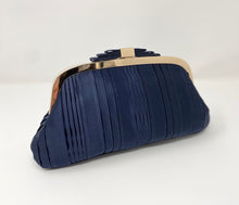 Load image into Gallery viewer, Sondra Roberts Pleated Satin Evening Bag - Navy