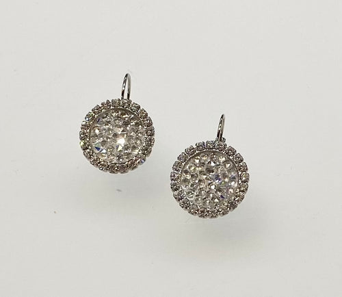 B-JWLD Solid Crushed Crystal Medallion Earrings - White Finish