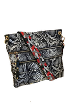 Load image into Gallery viewer, Sondra Roberts Nylon Snake Print Crossbody with Red/Grey Camo Strap
