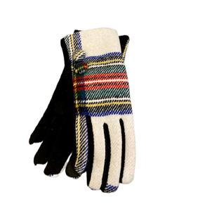 White/Plaid Touchscreen Gloves