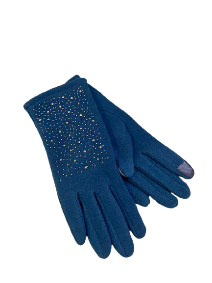 Ladies Slate Blue Touchscreen Gloves with Silver Beading