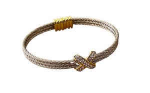 Triple Cable Style Bangle with Pave Set "X" Design