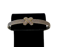 Load image into Gallery viewer, Triple Cable Style Bangle with Pave Set &quot;X&quot; Design
