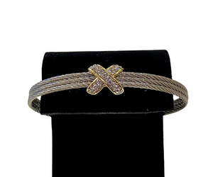 Triple Cable Style Bangle with Pave Set "X" Design