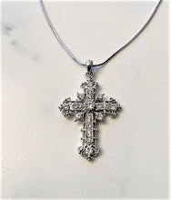 Load image into Gallery viewer, Filigree Cross in White Gold Finish (channel set stones)