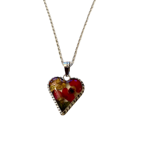 Boho Sol Necklace with Dried Flowers Heart Pendant