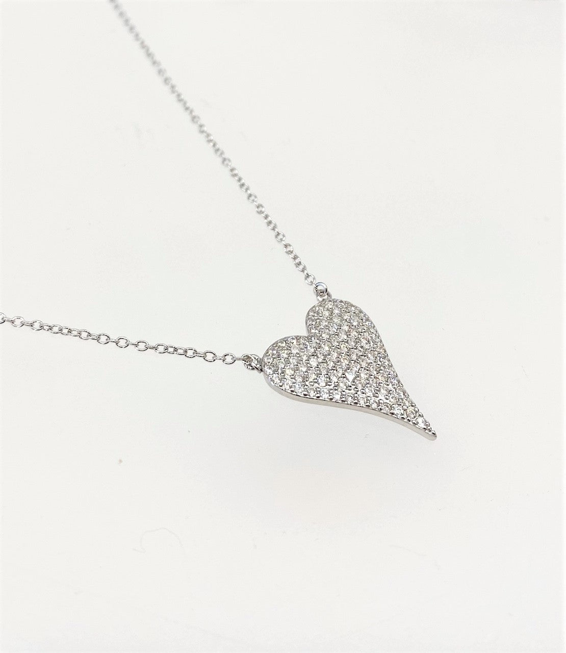 Large Micropave Heart Necklace (silver finish)