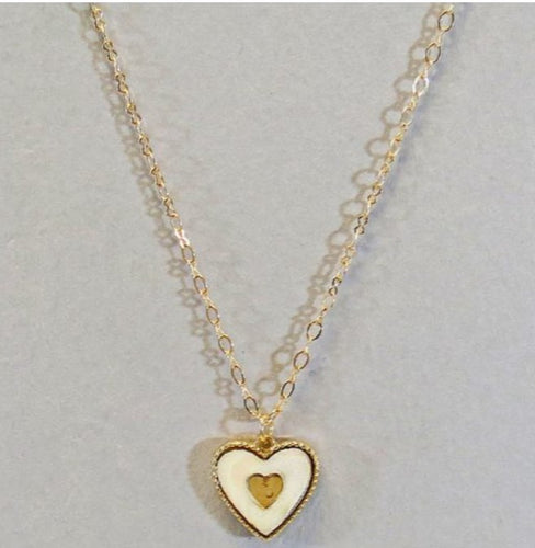 Dainty Heart Necklace - Gold Tone with Mother of Pearl
